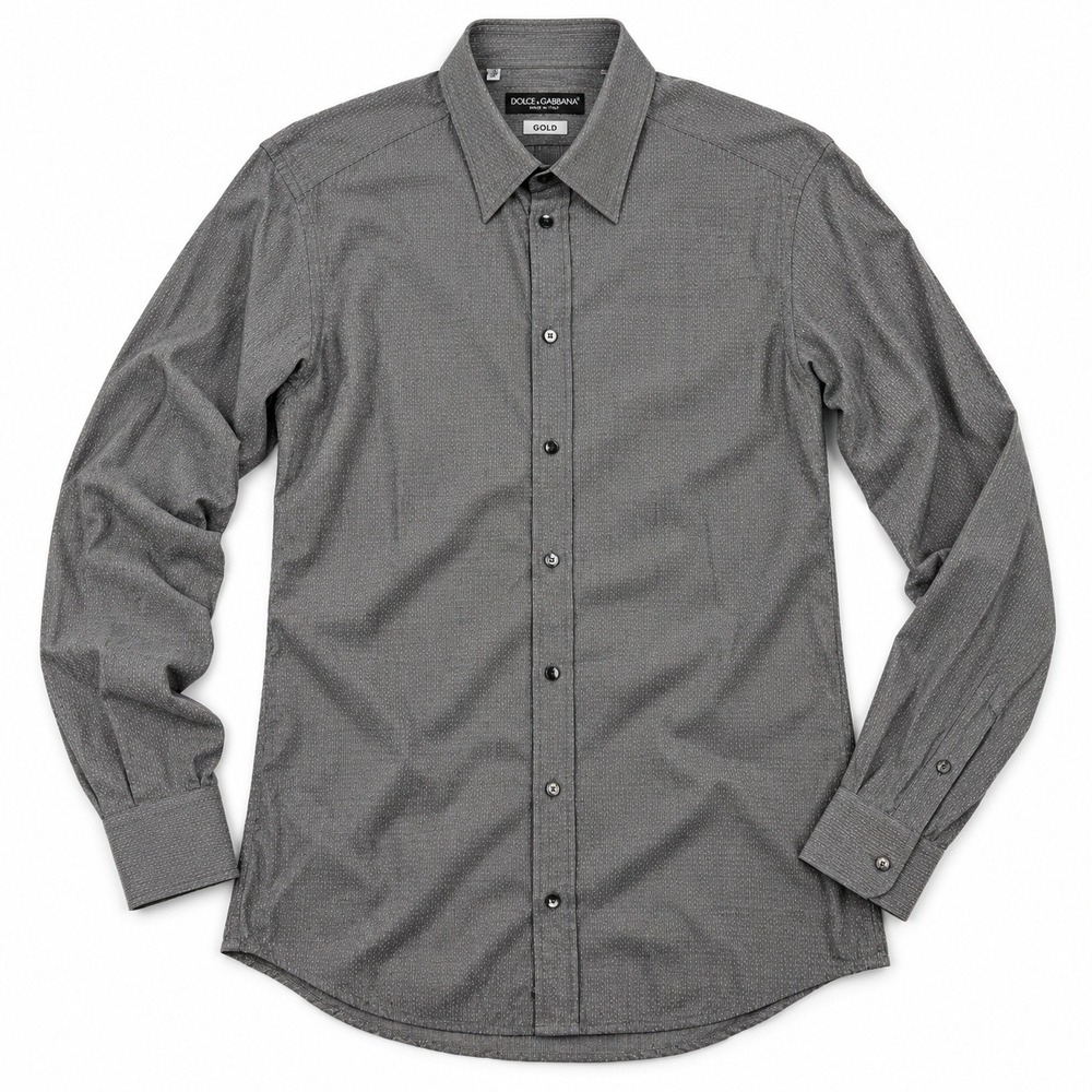 Dolce & Gabbana Gold Dress Shirt Mens 15 38 Grey Micro Pattern Long Sleeve Slim